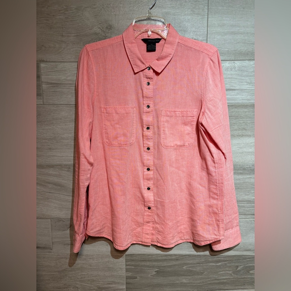 Calvin Klein Women’s pink Cotton Button Down Shirt Blouse size large
